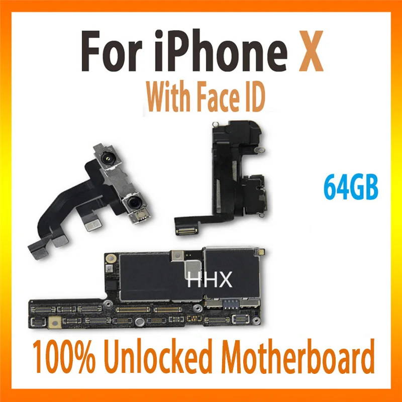 

Original unlocked factory motherboard For iPhone X with Face ID With Full Chips IOS mainboard for iphone X card/fee 64GB