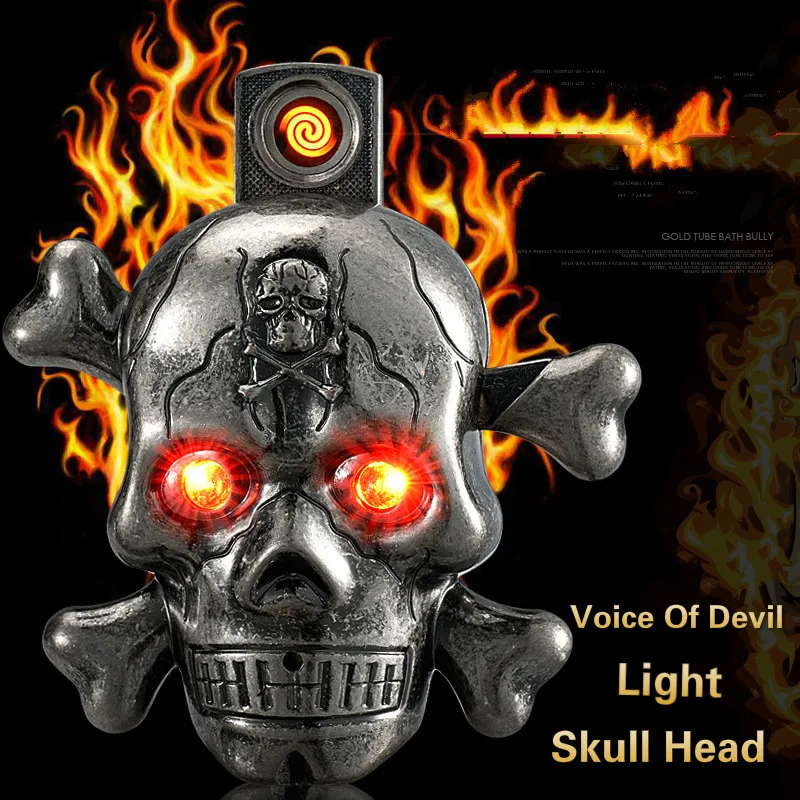 

2017 Novel Cigarette Electronic Lighter Skull Head Horror Sound USB LED Flash Rechargeable Electric Smoke Lighters Plasma Pipes