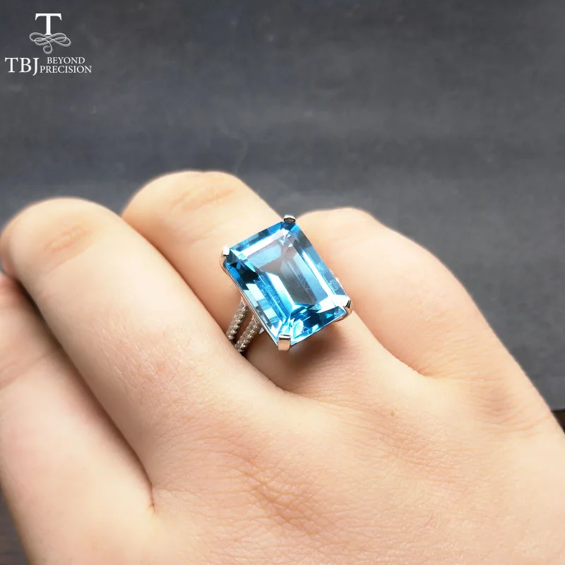 TBJ, кольцо с большим натуральным голубым топазом, 12*16 мм, 13.2ct, драгоценный камень, хорошее ювелирное изделие, серебро 925 пробы, модный хороший подарок для женщин, вечерние