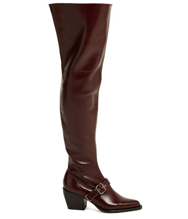 

Women Shoes High Heel Runway Burgundy Red Pleated Luxury Shoes Women Pumps Sexy Leather Pointed Heel Galoshes Motorcycle Boot