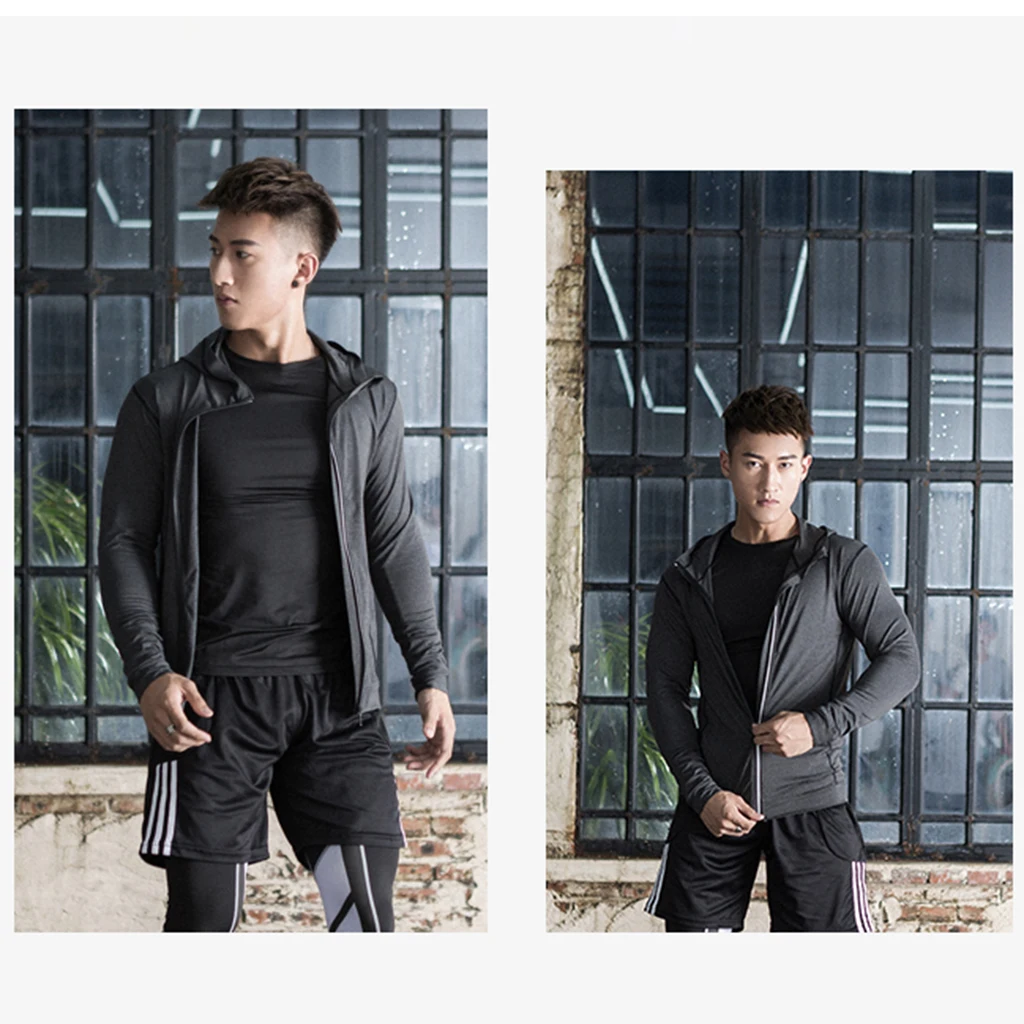 2019 New Mens Sports Polyester Knitted Hooded Jackets Autumn Gym Running Yoga Hoodies Jogging Overcoat 