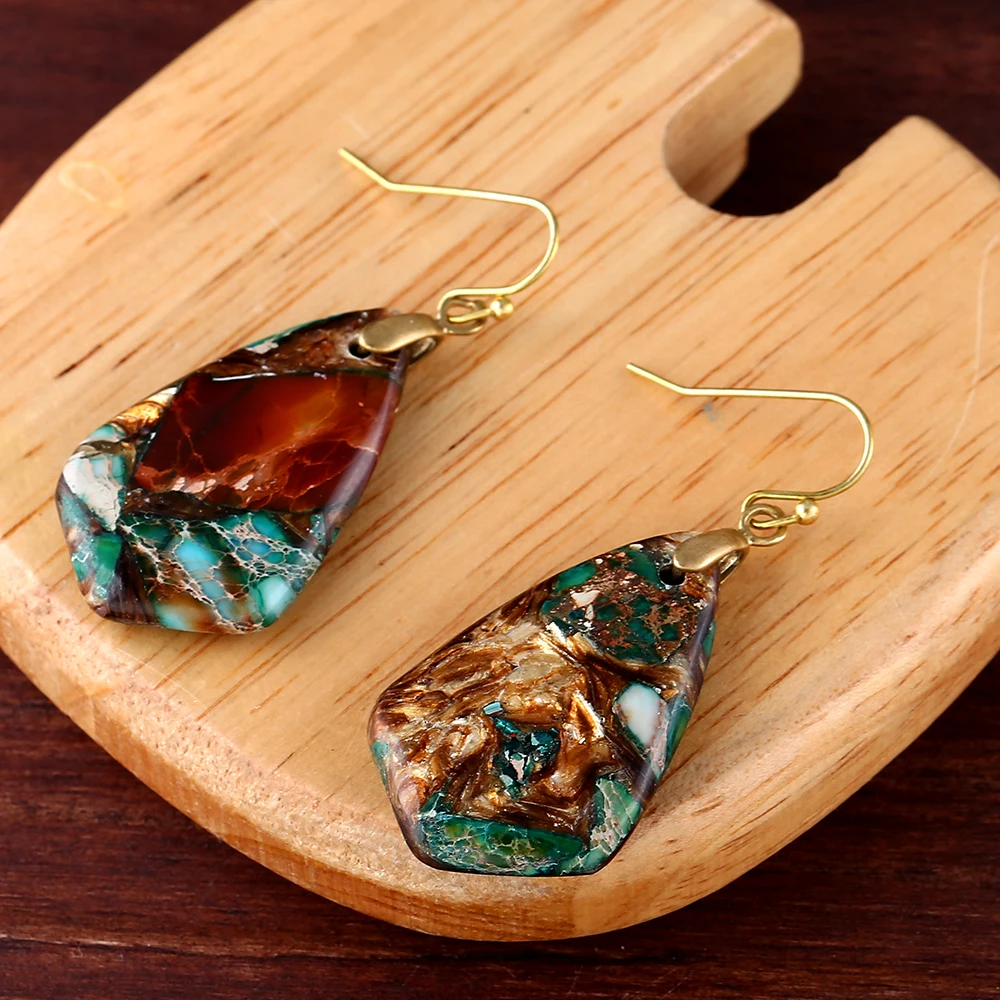 Bohemian Hypoallergenic Inspiration Stylish Ethnic Imperial Jasper Stone Charm Dangling Earrings for women Girl Drop Shipping 3