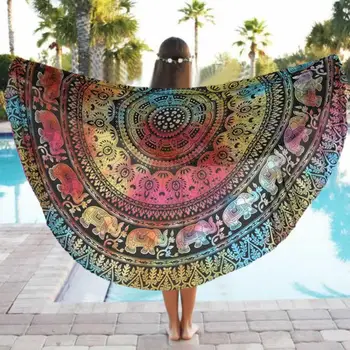 

Yoga Mats Round Beach Pool Blanket Table Cloth Bohemia India Elephant Mandala Tapestry Bikini Cover Up