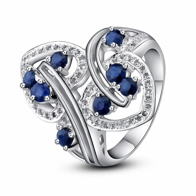 

Blue Natural Sapphire Heart Gift 925 Sterling Silver Ring