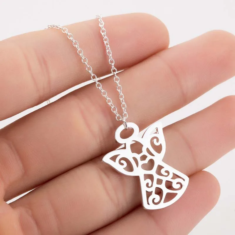 

Stainless Steel Guardian Angel Wings Pendant Necklace Women Jewelry Necklace Best Communion Gift Statement Necklaces
