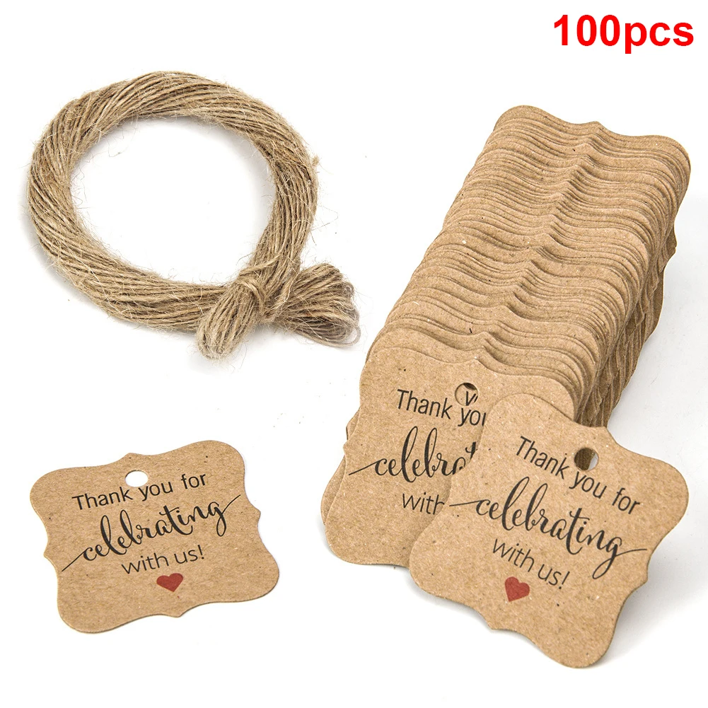 

100Pcs Wedding Decoration Paperboard Wrap Luggage String Hanging Gift Tag Rustic Christmas Packing Jewelry Party Thank You