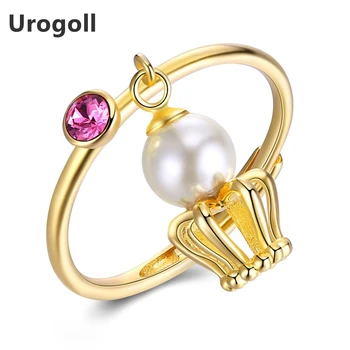 

Brand New Fine Jewelry Real 925 Sterling Silver Crown Pearl Adjustable Rings For Women Silver 925 Jewelry Party Gifts