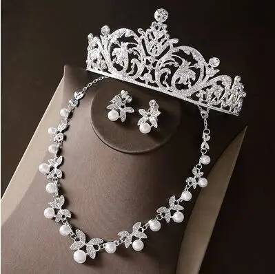 2017 New Silver Crystal Necklace Earrings for Women Wedding Jewelry Sets Whit K Plated Bridal Jewelry Sets With Tiaras & Crowns (6)