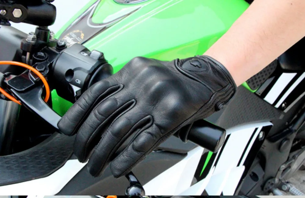 

Men's Motorcycle vintage Leather Knuckle protection Glove Outdoor Sport Cycling Motocross touchscreen Pursuit