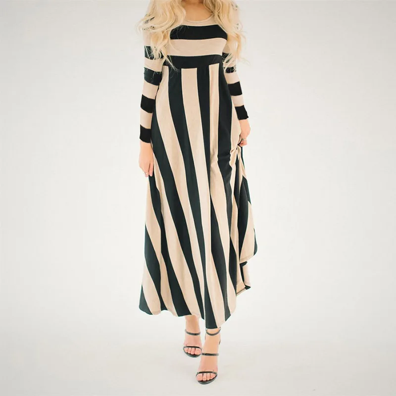 Для женщин пикантные летние платье Boho в полоску без рукавов Макси длинное