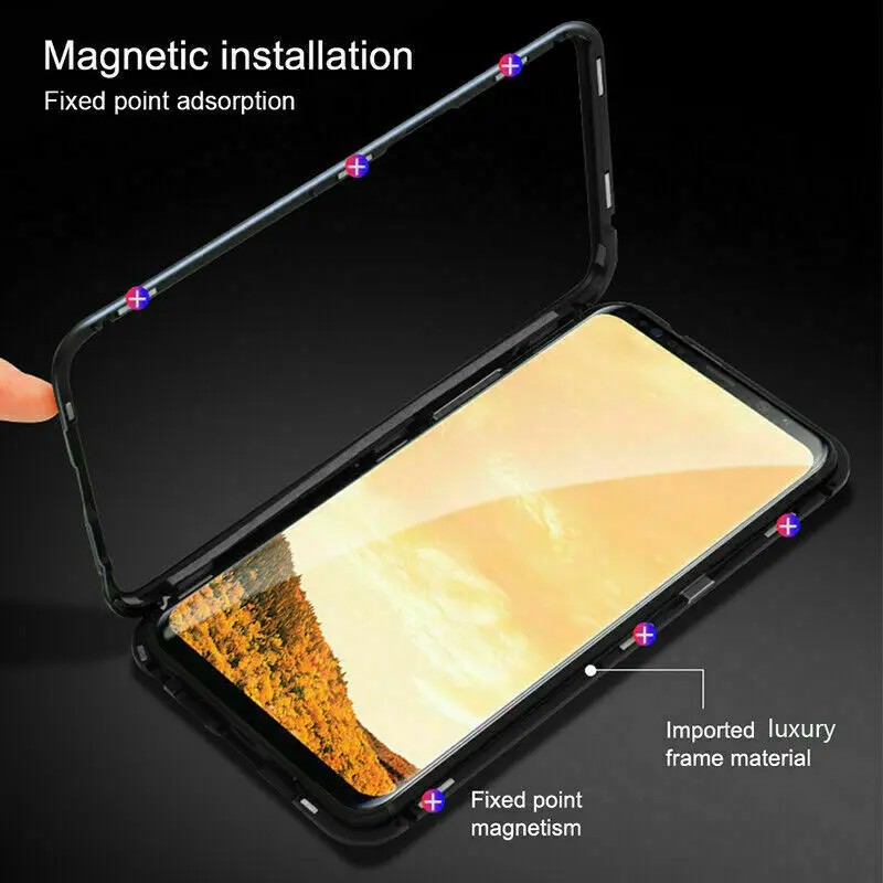 Zensime Magnetic Adsorption Metal Case For Samsung Galaxy S10 S9 S8 Plus Tempered Glass Back Magnet Cover For Note 8 9 Cases