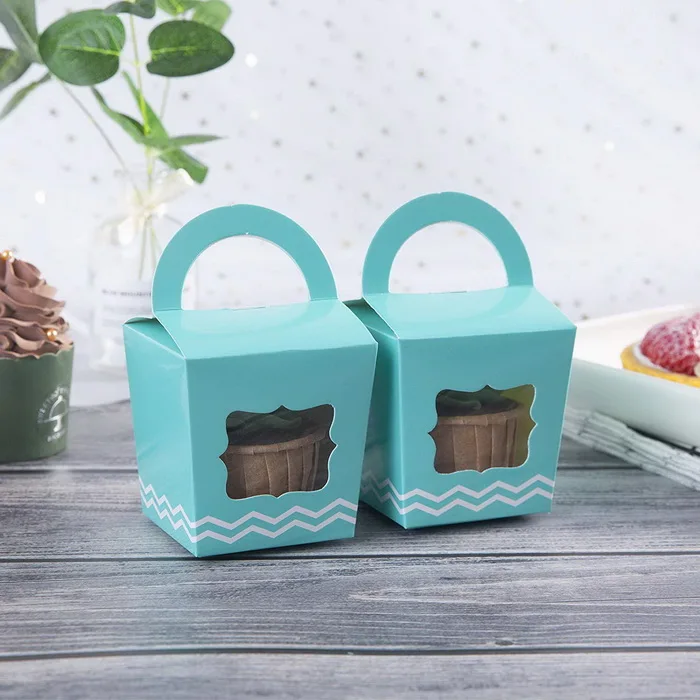 Одиночные мини-коробочки для кексов индивидуальные контейнеры с ручкой бумажные держатели для кексов коробка для кексов 24 шт - Цвет: Насыщенный сапфировый