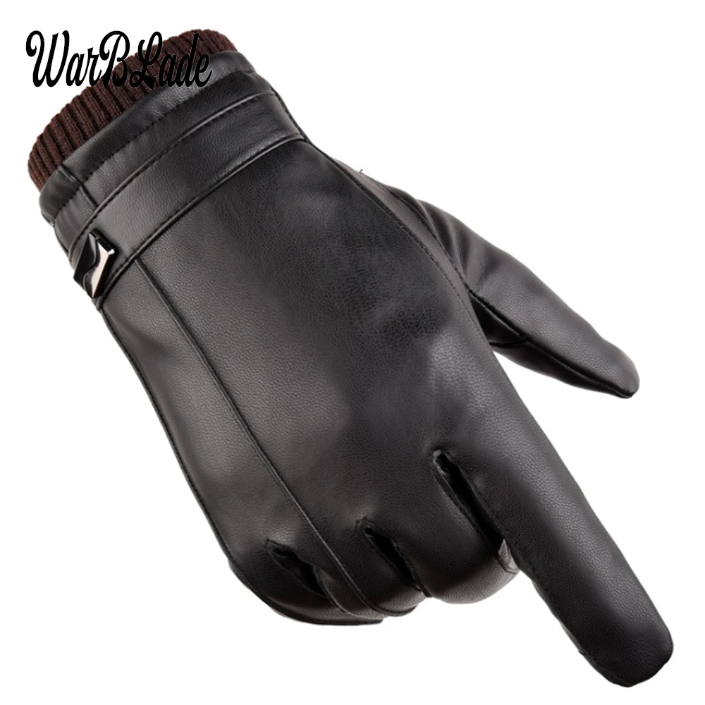 Men's Luxurious PU Leather Winter Driving Warm Tactical Gloves Cashmere