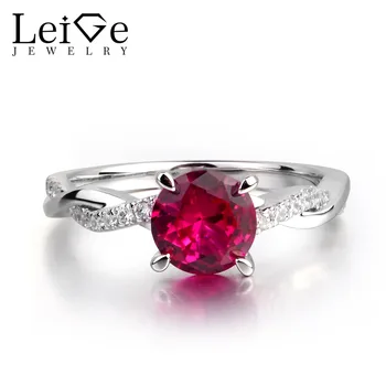 

Leige Jewelry Lab Red Ruby Gemstone Round Cut Engagement Romantic Rings For Girls 925 Sterling Silver July Birthstone