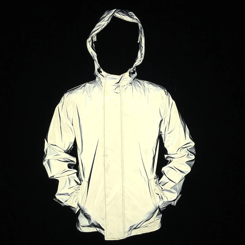 

High Quality Men Spring Autumn Double Windbreaker Waterproof Full Reflective Jacket Streetwear Hip Hop Hooded Coats 4XL
