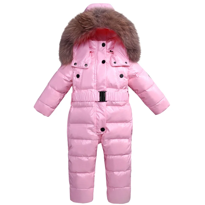 Winter Kids Boys Rompers White Duck Down Fur Hooeded Baby Girls Snowsuit Windproof Children Jumpsuit 2019 Toddler Sport Wear