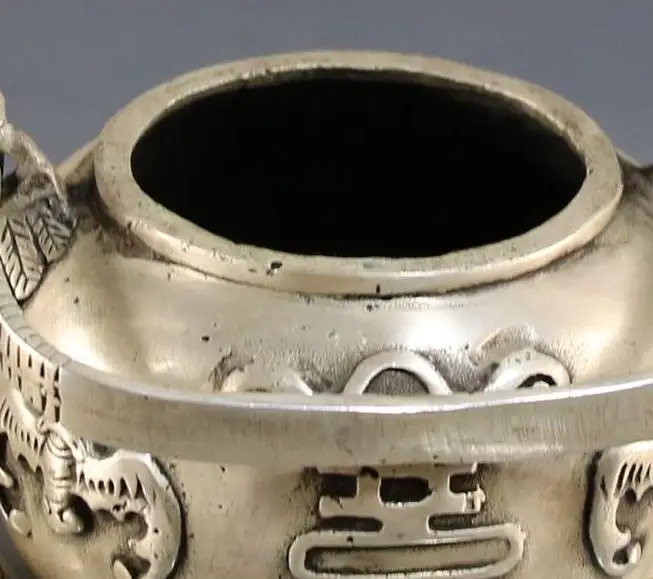 Коллекция QingDynasty серебряное гравированное Bat чайник украшения, ручная резьба ремесла, лучшее украшение и коллекция, бесплатная доставка