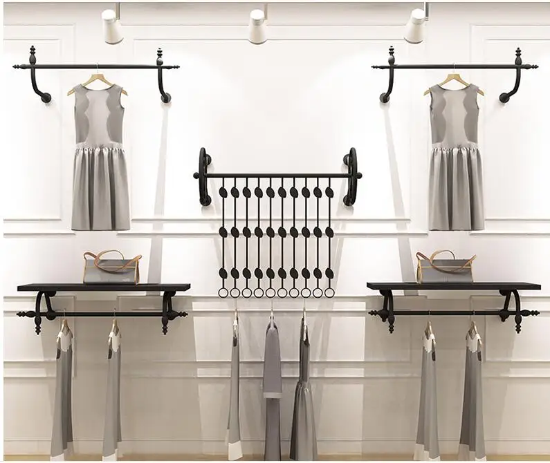 Clothes store display rack wall men's and women's wear vintage shelves children's wear wall hanging clothes rack rack display .