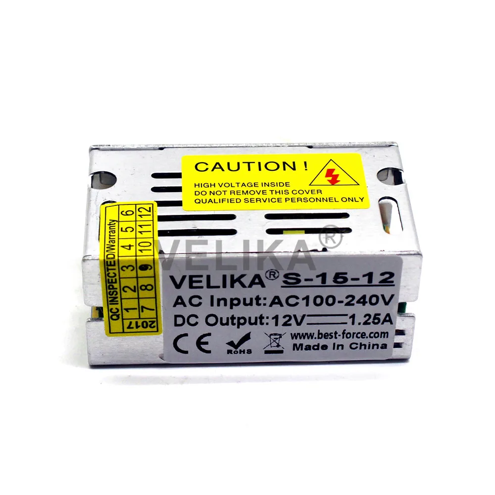Мини размер импульсный источник питания DC 12V 1.25A 15W Светодиодный драйвер