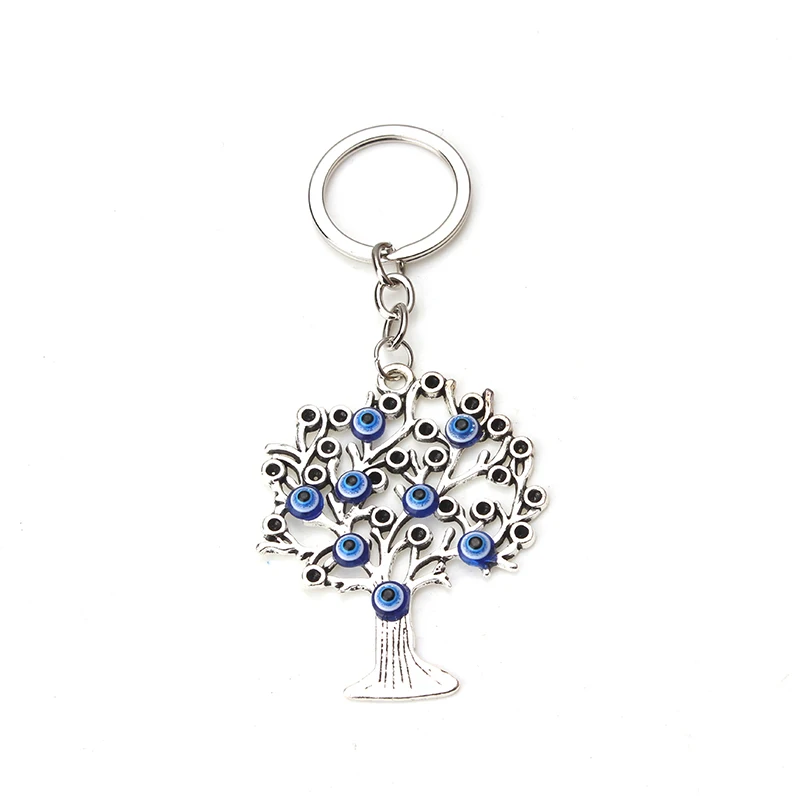 

1pc fashion tree life charms keychain blue evil eye tree pendant key chain for women diy evil eye car hanging jewelry findings