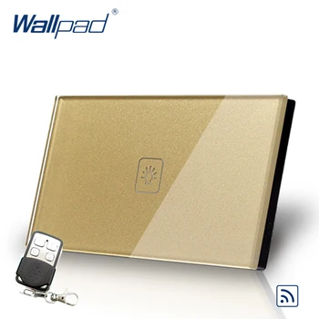 

Remote 1 Gang 1 Way Smart Home 118*72mm AU US Wallpad Gold Glass Led Touch Switch with Remote Control Panel, Free Shipping