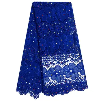 

2016 Latest Teal African French Lace Fabric High Quality African Embroidered Tulle Lace Fabric For Wedding dark blue with beads