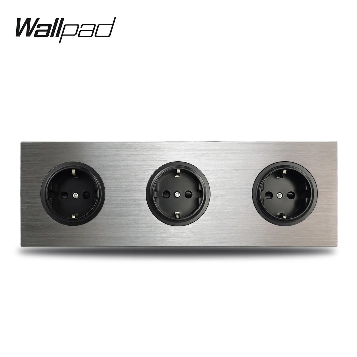 

3 Gang Triple Frame EU Wall Electric Socket German Plug Outlet Silver Brushed Aluminum Alloy Panel Double Plate 172 * 86 mm