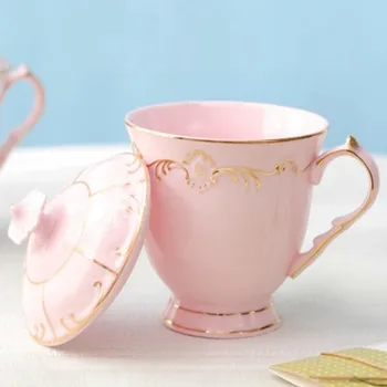 

Fashion Ceramics Elegant Pattern Design Funny Cups And Mugs High Quality Ceramic Female Coffee Mug Tea Cup With Spoon