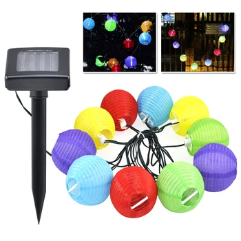 

10 Garden Coloured Solar String LED Hanging Lantern Lights Set Chinese Party BBQ