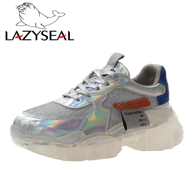 LazySeal ботильоны на платформе, увеличивающие рост; женская обувь из сетчатого материала для бега; женские кроссовки; Новинка года; женская обувь - Цвет: Silver