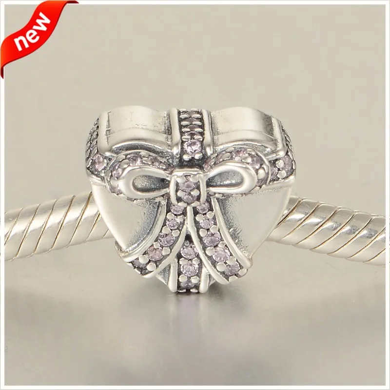 

Charm Fit Original Brand Bracelet Bead DIY Jewelry Heart Present Silver Charm with Pink CZ 925 Sterling Silver Jewelry FL157