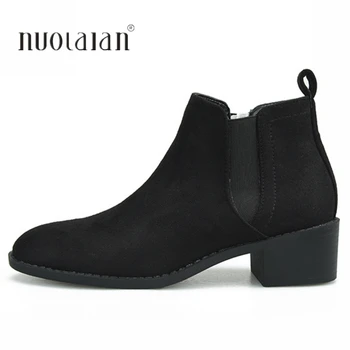 

Women Boots Ankle Boots 2018 Winter Shoes Fur Chunky Heel Women's Chelsea Boots Round Toe Brand Woman Botas Black Plus Size 42