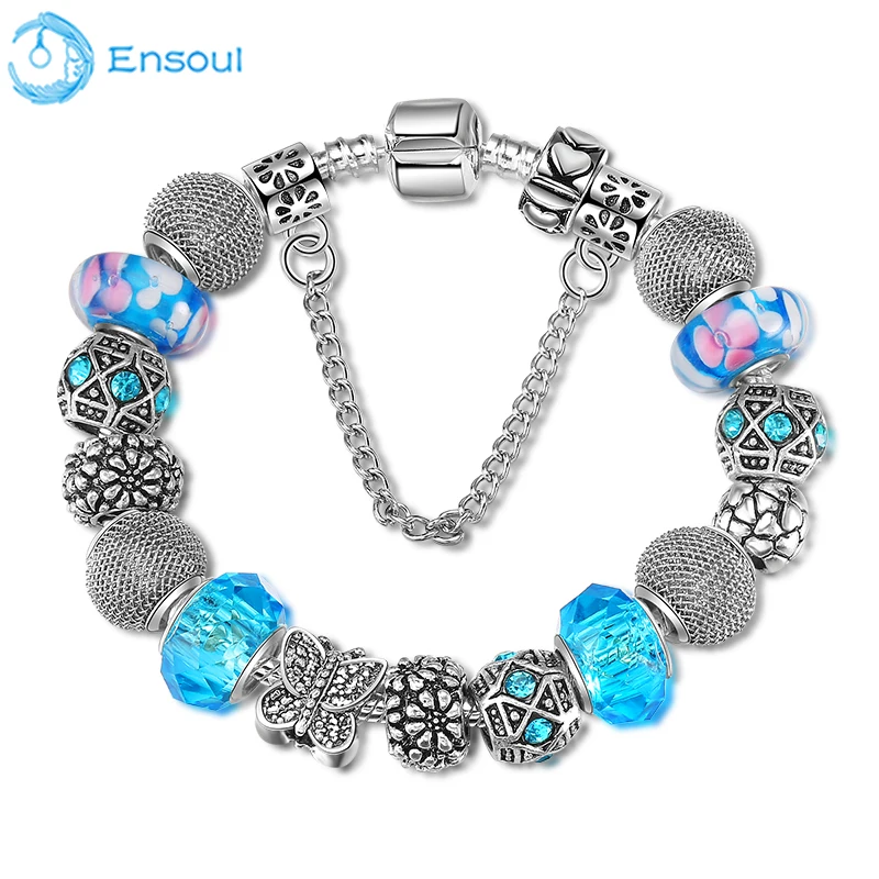 

ENSOUL New Fashion Style Butterfly Flowers Bracelets & Bangles For Women Copper Snake Chain Luxury Brand Jewelry Bracelets