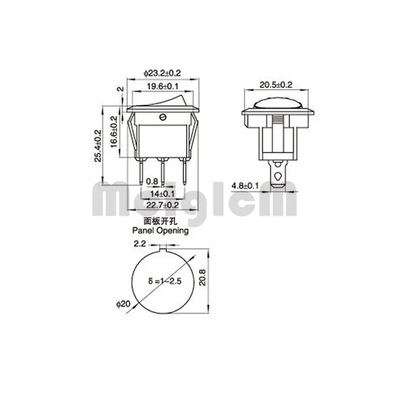 5 шт. круглый Кулисный переключатель 3 pin 250 V/10A 125V SPDT ВКЛ-ВЫКЛ оснастки с красным светодиодный светильник диаметром 20 мм