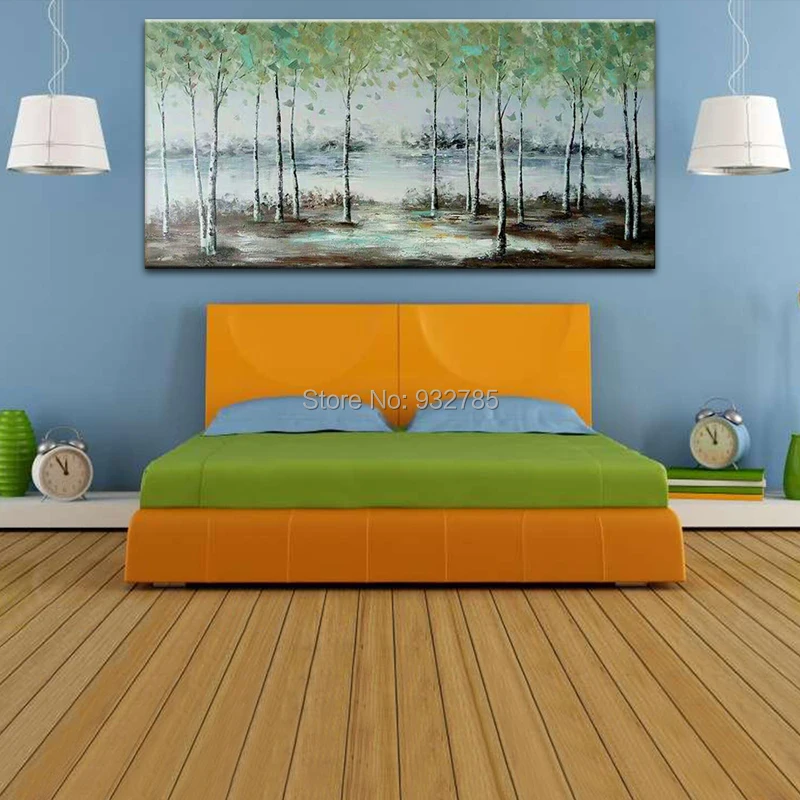 Hand-Painted-Green-Forest-Oil-Painting-Trees-Wall-Picture-Large-Canvas-Art-Living-Room-Bedroom-Decoration
