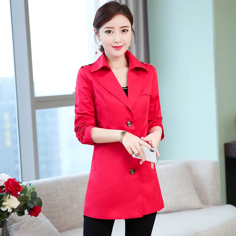 b Spring autumn Women Trench Coat Long Windbreaker Fashion Single Breasted Turn Down Collar Slim Long Trench Coat Female Outwear