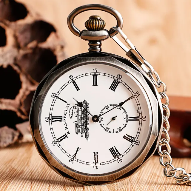 Luxury Open Face Train Big Dial Roman Numers Mechanical Skeleton Pocket Watch St Luxury Open Face Train Big Dial Roman Numers Mechanical Skeleton Pocket Watch St