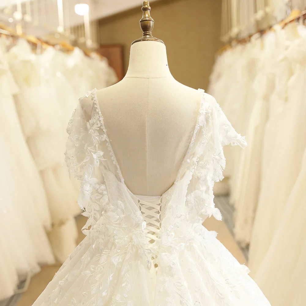 SL-7805 осень пышные рукава с открытой спиной кружевной аппликацией Иллюзия лиф v-образным вырезом Свадебное платье