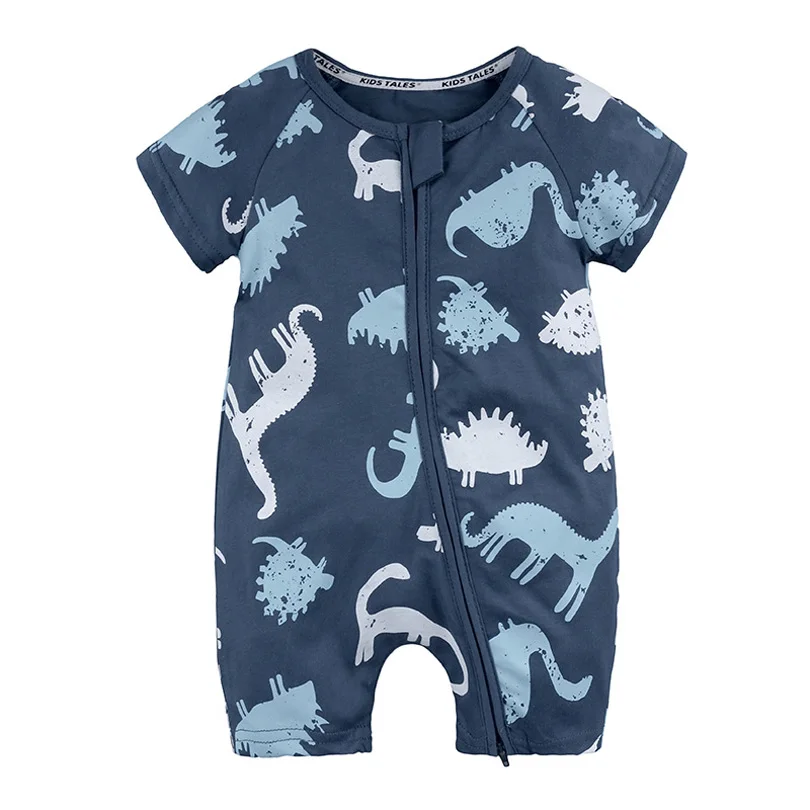 Летняя одежда для маленьких мальчиков; комбинезон на молнии с динозавром для новорожденных девочек; детские комбинезоны с героями мультфильмов; хлопковый комбинезон с короткими рукавами для детей