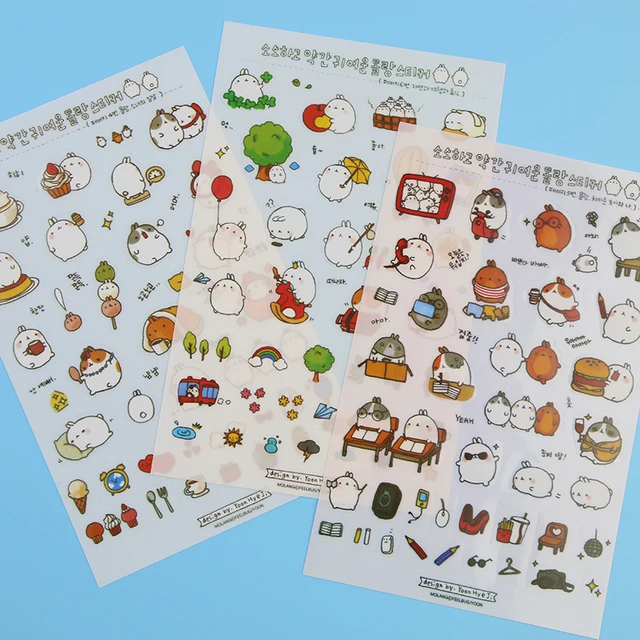 6 Pcs Molang Cartoon Rabbit Decorative Stickers Mobile Phone Stickers Stationery Diy Album Stickers Material Escolar Kawaii