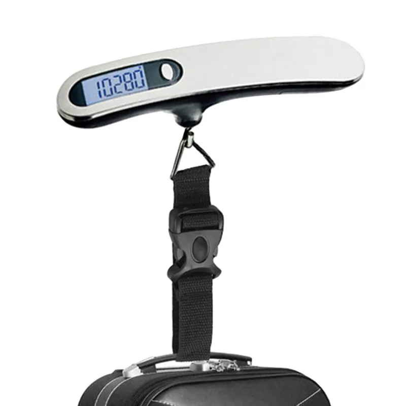 

50kg X 10g Portable LCD Digital Scale Luggage Strong Straps Weighing Scale Handheld Silver Compact Best for Travel Postal Home