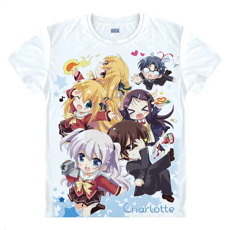 Moe Anime Charlotte T Shirt Multi Gaya Lengan Pendek Shirts Sharotto Yuu Otosaka Nao Tomori Charlotte Cosplay Kemeja Aliexpress