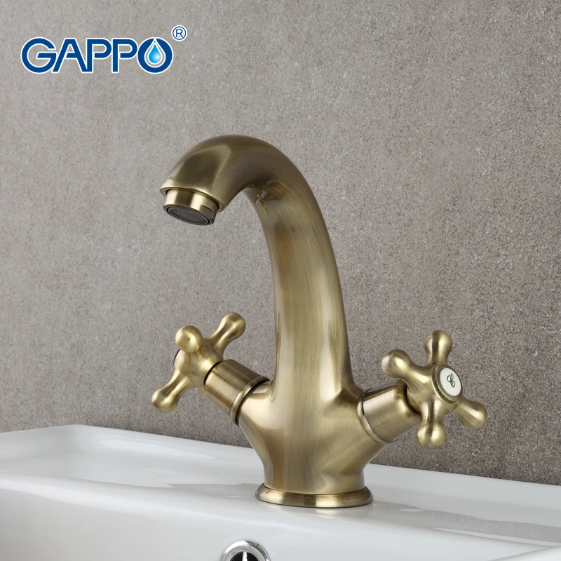 GAPPO 1set High Quality Basin sink Faucet Bronze Plating Double Handle Cold Hot Water Mixer Retro Style Solid Brass bodyGA1063-4