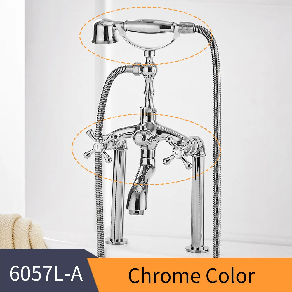 Смесители для ванной черный латунный материал Ванная комната душевой набор смеситель для ванной двойной держатель кран HJ-6057R - Цвет: Chrome-6057L-A