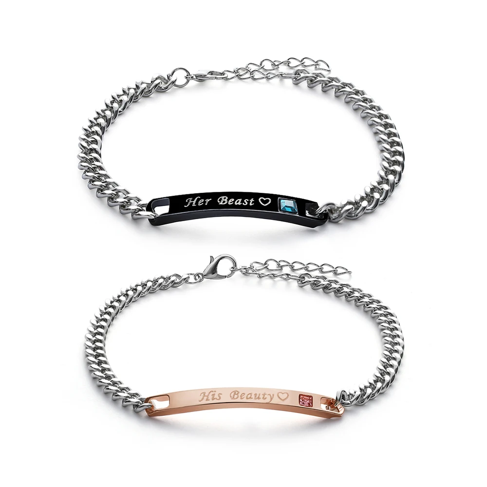 2 Style His Queen Her King Black Rose Gold Color Women's Male Chain Crystal Couple Bracelet For Men Female On Hands Jewelry 2 Style His Queen Her King Black Rose Gold Color Women's Male Chain Crystal Couple Bracelet For Men Female On Hands Jewelry