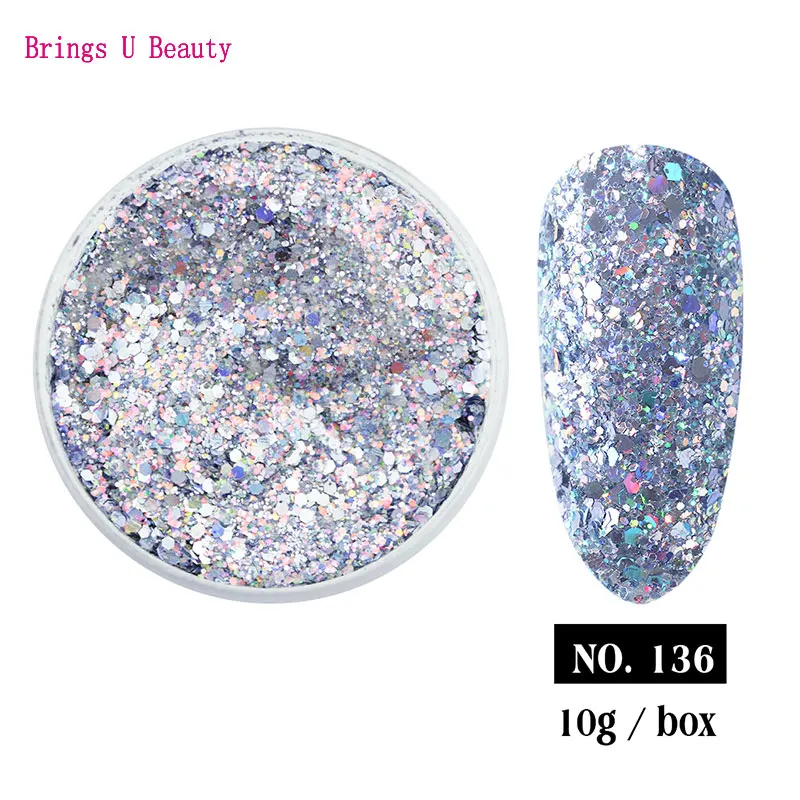 

10g Very Fine Popular Grey Color Glitter Hexagonal Sequins Dipping Powder Without Lamp Cured Easy DIY Long Lasting No.B136