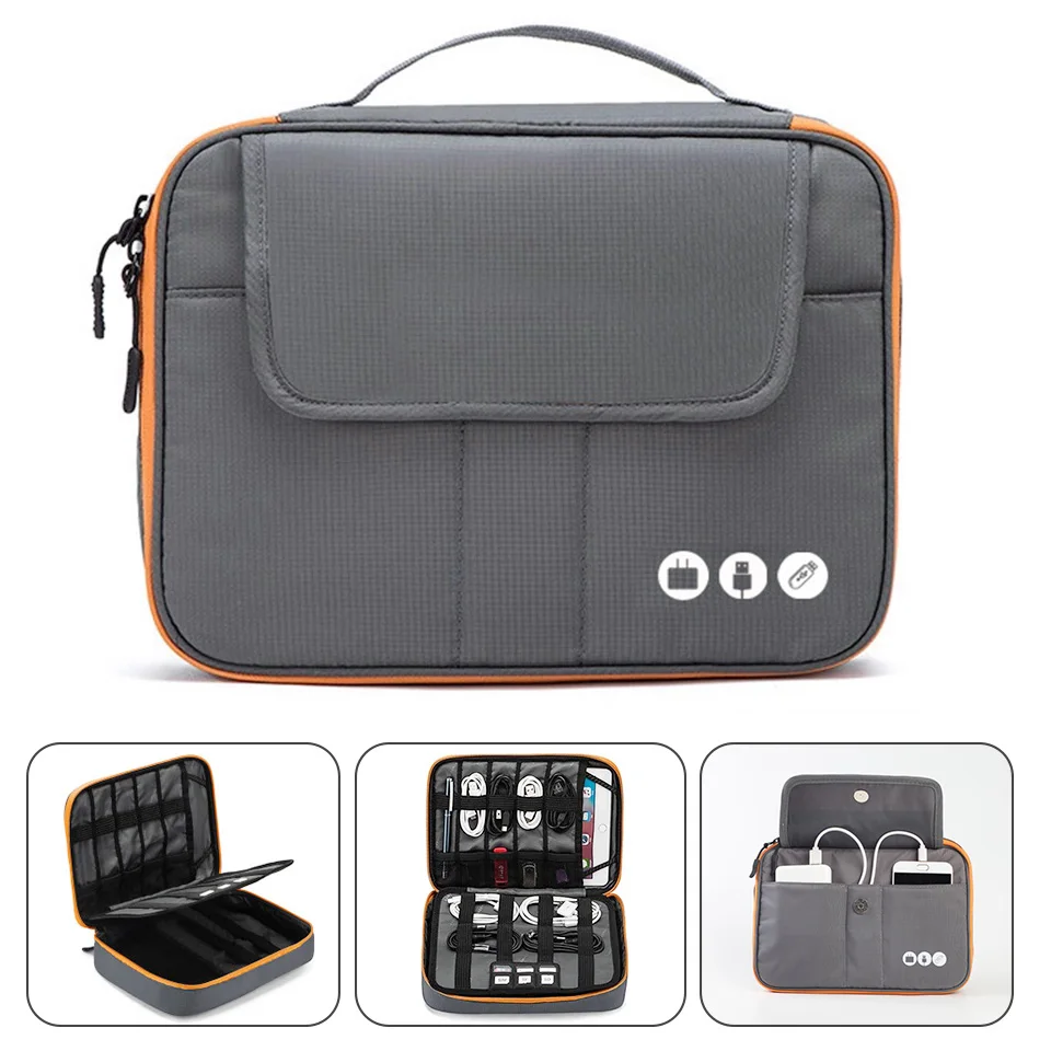 Online Bolso organizador de accesorios electrónicos de viaje de 2 capas de nailon de alta calidad Acoki, bolso de transporte de gadgets de viaje, tamaño perfecto para iPad