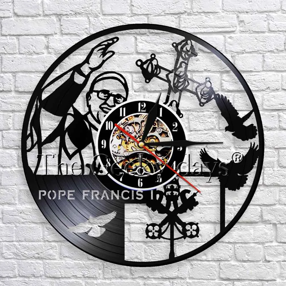 Catholic Vinyl Record 3D Wall Clock Modern Design Religious Celeb Pope Francis Catholicism Wall