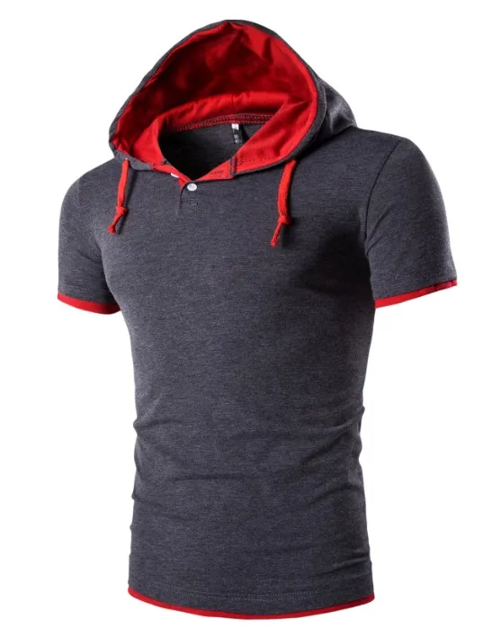 

Male Tops 2018 Short Sleeve T Shirt Men T-Shirt Camisetas Hooded Fake Two Solid Color Design Hombre Tee Shirt Homme T Shirts