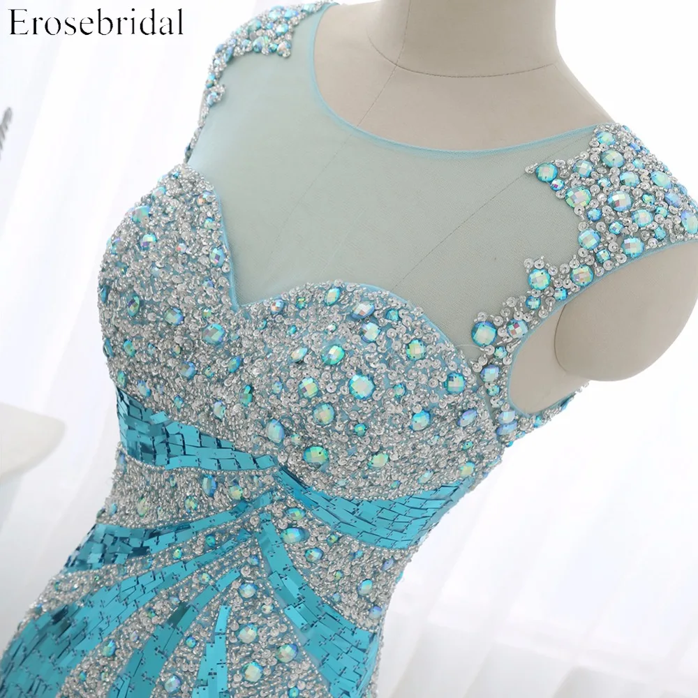 Prom Dresses Erosebridal 2019 Sparkly Beading Mermaid Evening Party Gowns Sheer Neck Gala Dress Illusion Back Custom Made ZCC05